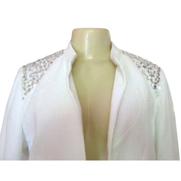 Nwt Chicos White Embellished Quilted Jeweled Jacket W/ Cuff Sleeves Size 1/M - Picture 3 of 7